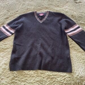 Unionbay 90's Grunge Lamb Wool Green Stripped V‎ Neck Sweater